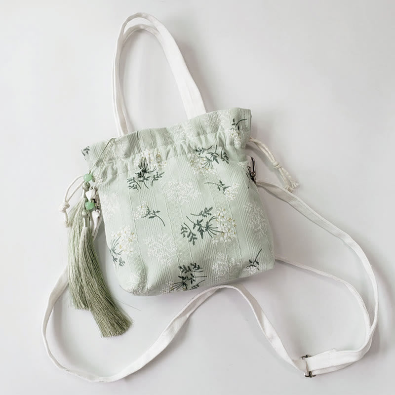 Buddha Stones, weiße Blumen, grüne Blätter, Canvas-Tragetasche, Umhängetasche, Schultertasche, Handtasche