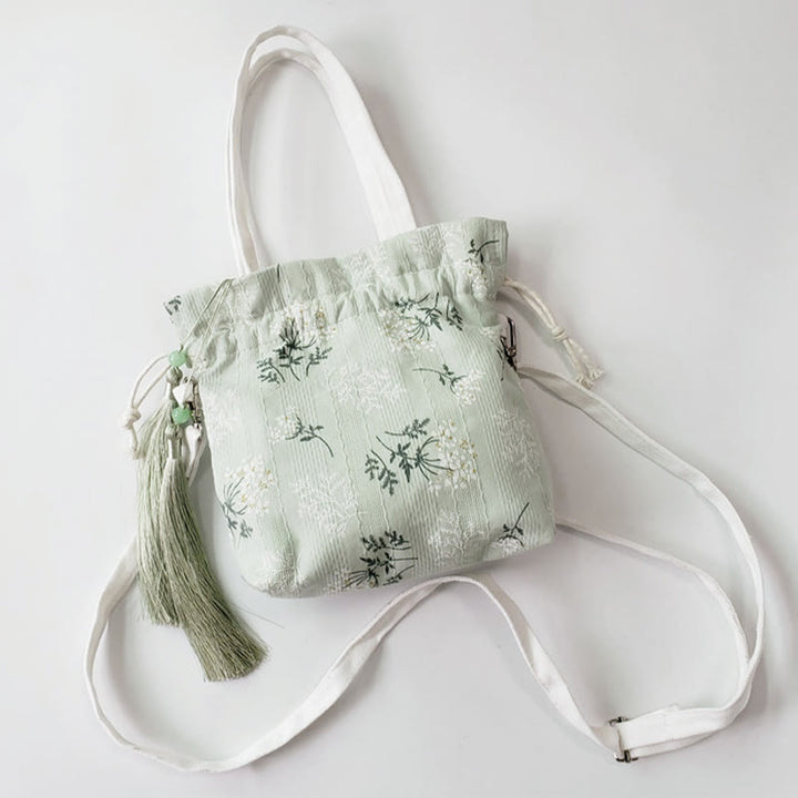 Buddha Stones, weiße Blumen, grüne Blätter, Canvas-Tragetasche, Umhängetasche, Schultertasche, Handtasche