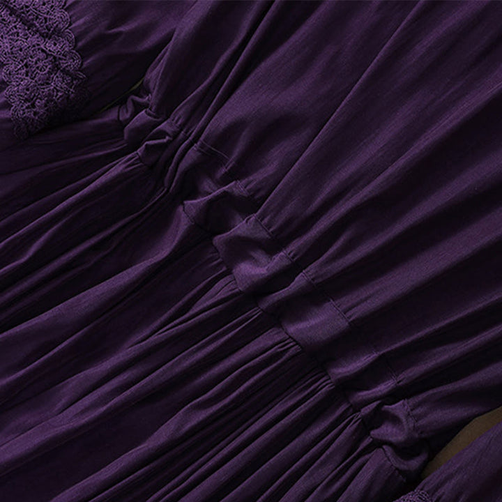 Buddha Stones Sommer-Maxikleid aus Baumwolle und Leinen mit langen Laternenärmeln und Kordelzug und Taschen - image 22
