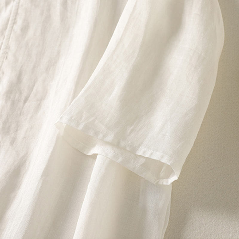 Buddha Stones Damen Midikleid aus Baumwolle und Leinen mit Froschknöpfen und langen Ärmeln - image 11