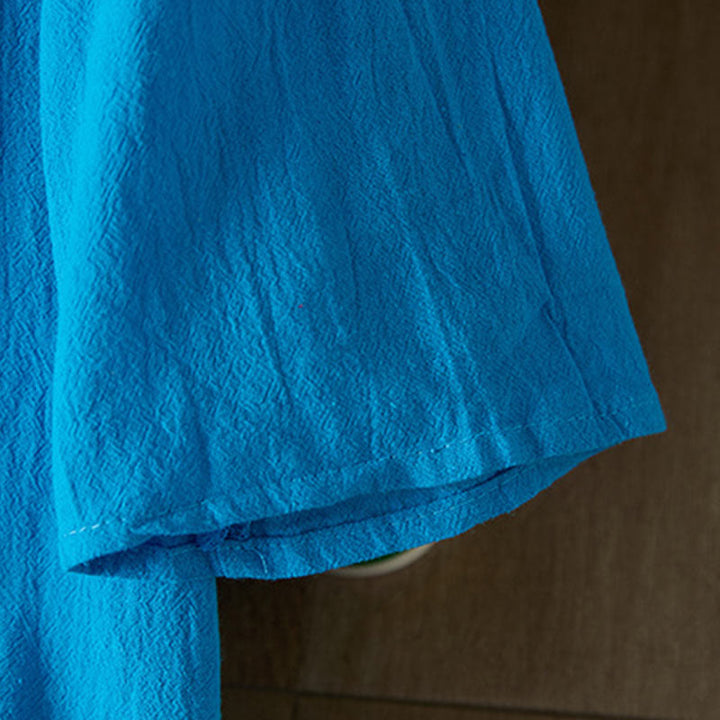 Buddha Stones Vintage Stickerei Froschknopf Halbarm Hohe Taille Baumwolle Leinen Damen Midikleid - image 22