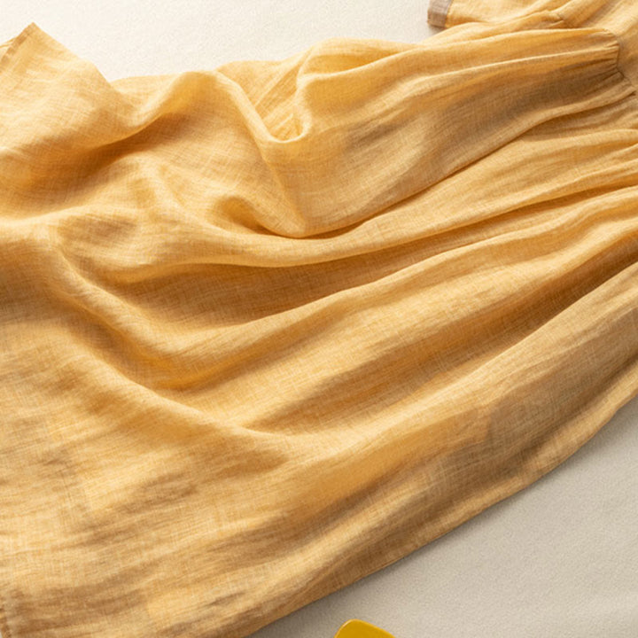 Buddha Stones Frühling Ethnische Stickerei Halbarm Baumwolle Leinen Damen Midikleid - image 5