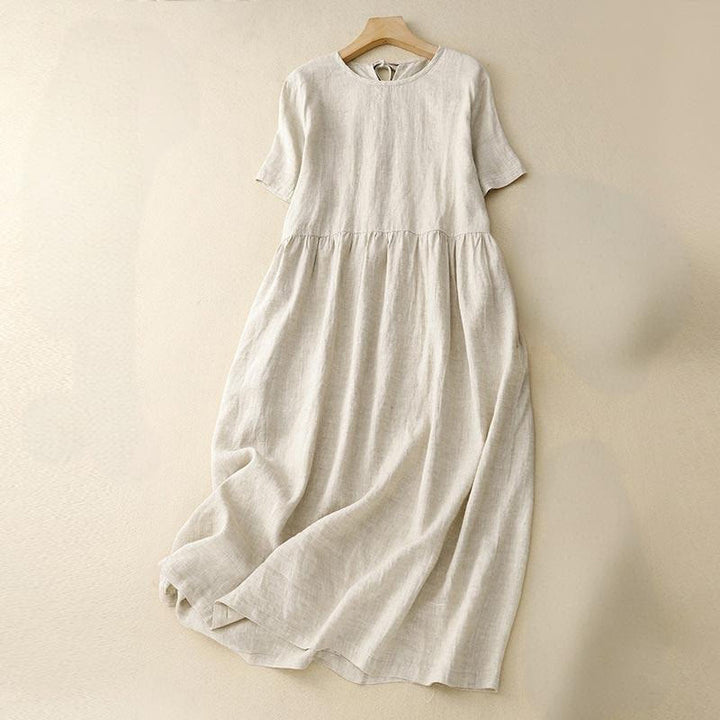 Buddha Stones Lässiges Damen-Midikleid mit kurzen Ärmeln, Schleife und Bindebändern und Taschen - Beige - US8-10， UK/AU12-14，EU40-42 (2XL) - image 14