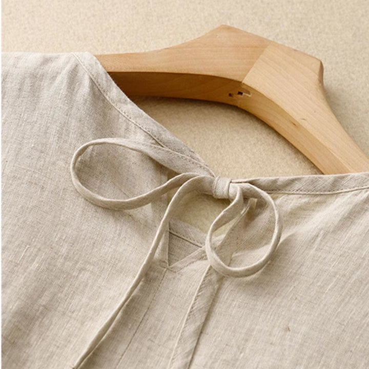 Buddha Stones Lässiges Damen-Midikleid mit kurzen Ärmeln, Schleife und Bindebändern und Taschen - image 16
