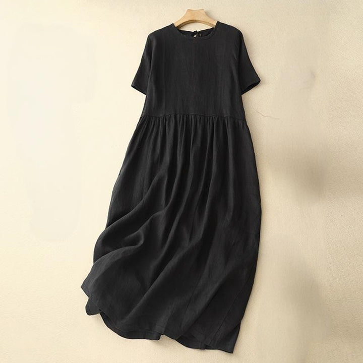 Buddha Stones Lässiges Damen-Midikleid mit kurzen Ärmeln, Schleife und Bindebändern und Taschen - Schwarz - US8-10， UK/AU12-14，EU40-42 (2XL) - image 9