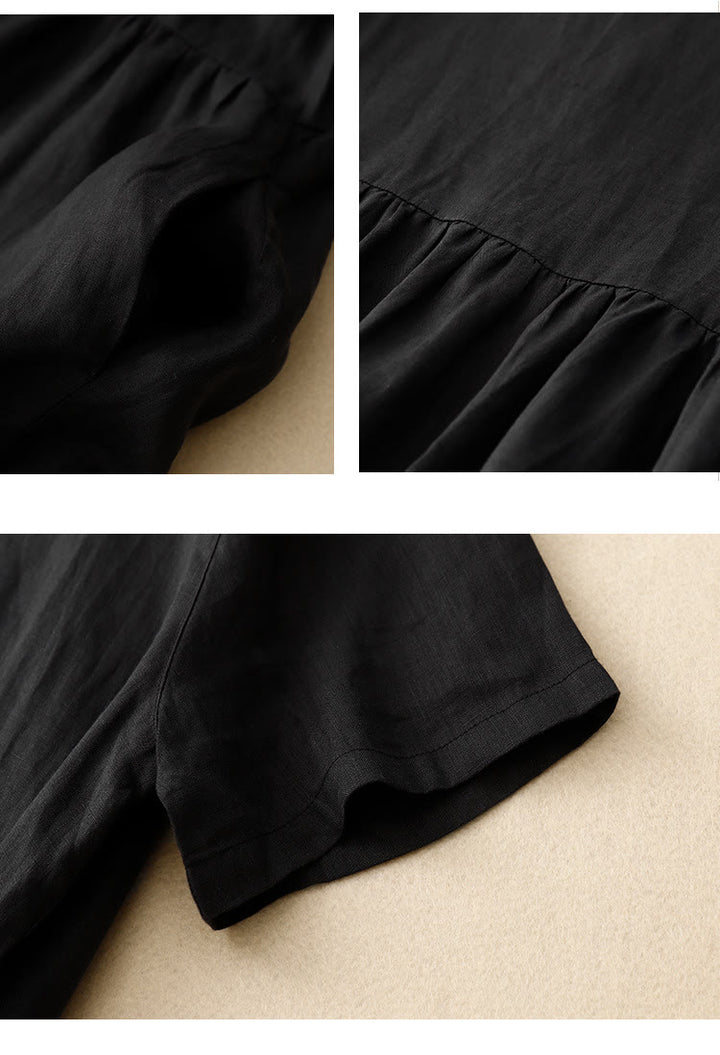 Buddha Stones Lässiges Kurzarm-Midikleid für Damen mit Schleife und Taschen - image 12