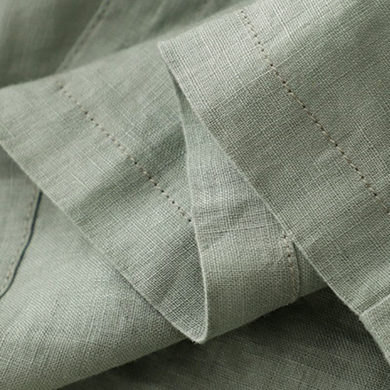 Buddha Stones Lässiges, schlichtes Damen-Midikleid mit Knopfleiste, Rundhalsausschnitt, Rüschen, Kurzarm, Baumwolle und Leinen - image 7