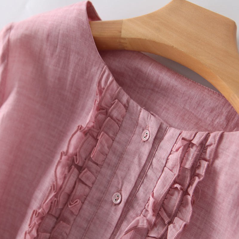 Buddha Stones Lässiges, schlichtes Rüschendesign, kurzärmliges Schnür-Midikleid für Damen mit Taschen - image 10