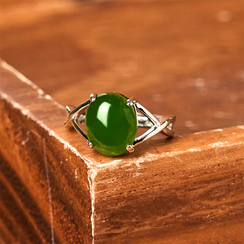 Buddha Stones Natürlicher Jade-Legierung Verstellbarer Schnallen-Füllring