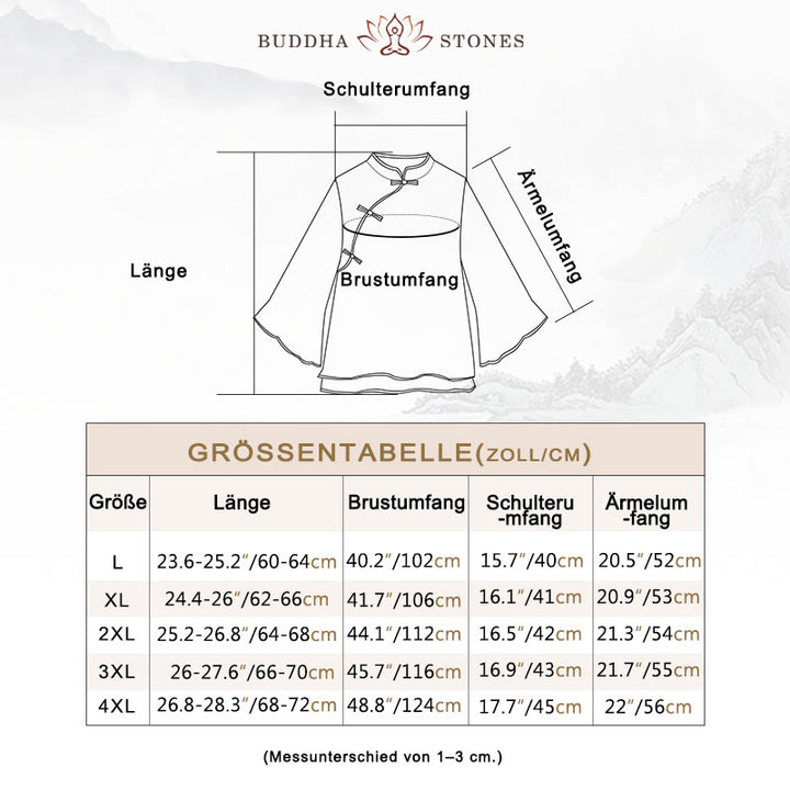Buddha Stones Retro Blumenstickerei Design Langarm Damenshirt aus Baumwolle und Leinen