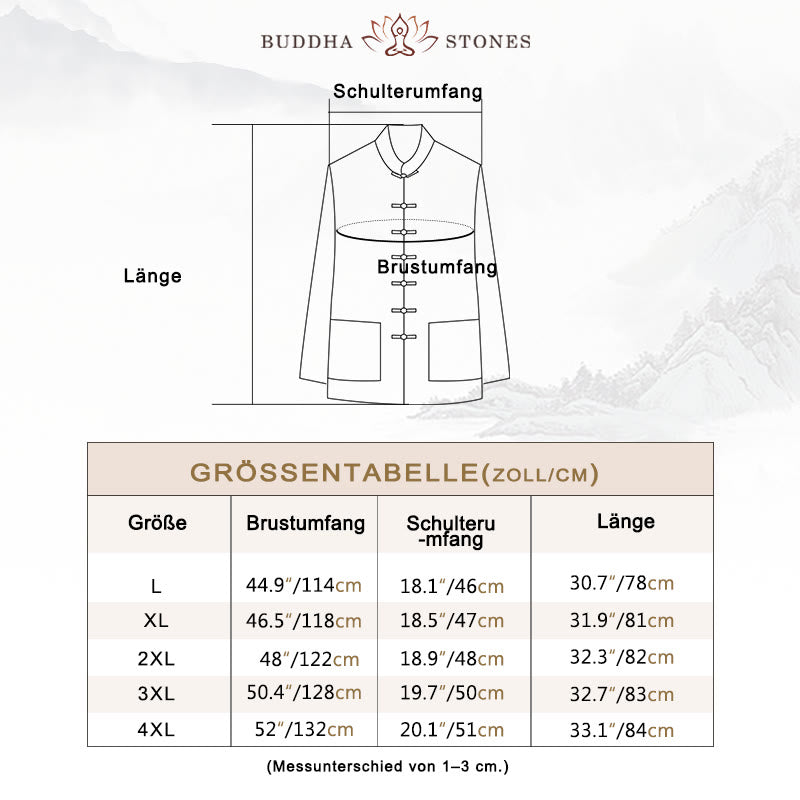 Buddha Stones 2-teiliger schlichter Tang-Anzug für Herren mit Froschknöpfen, langärmeliges Hemd und Hose