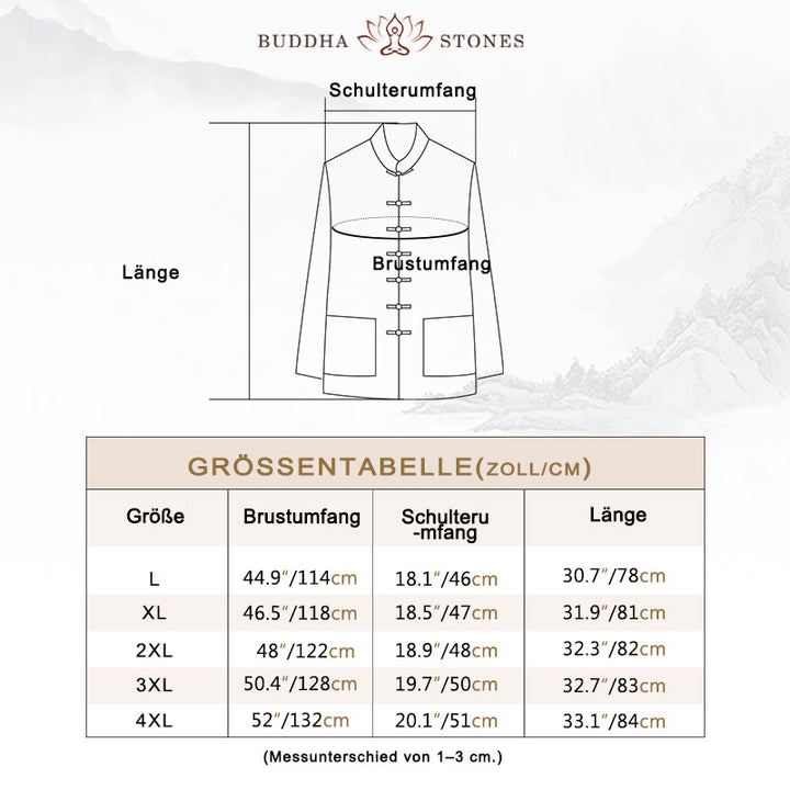 Buddha Stones 2-teiliger schlichter Tang-Anzug für Herren mit Froschknöpfen, langärmeliges Hemd und Hose