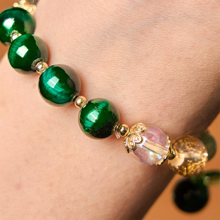 Buddha Stones Natürliche grüne Tigerauge Perlen Grünes Blatt Positives Armband