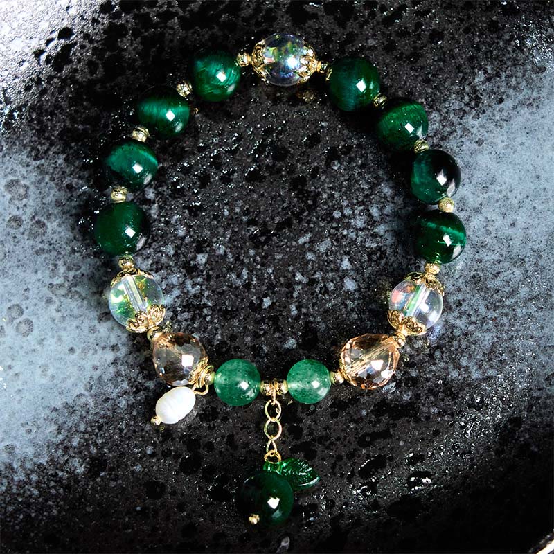 Buddha Stones Natürliche grüne Tigerauge Perlen Grünes Blatt Positives Armband