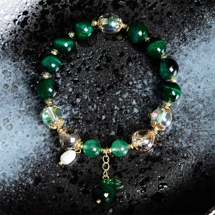 Buddha Stones Natürliche grüne Tigerauge Perlen Grünes Blatt Positives Armband