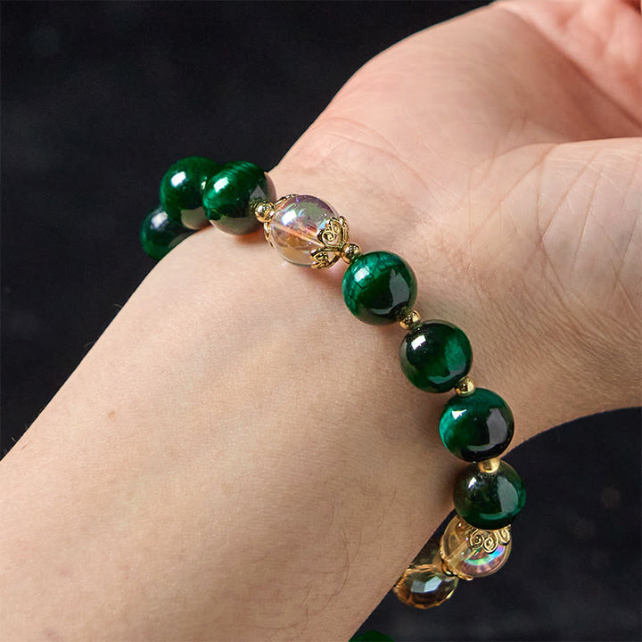Buddha Stones Natürliche grüne Tigerauge Perlen Grünes Blatt Positives Armband