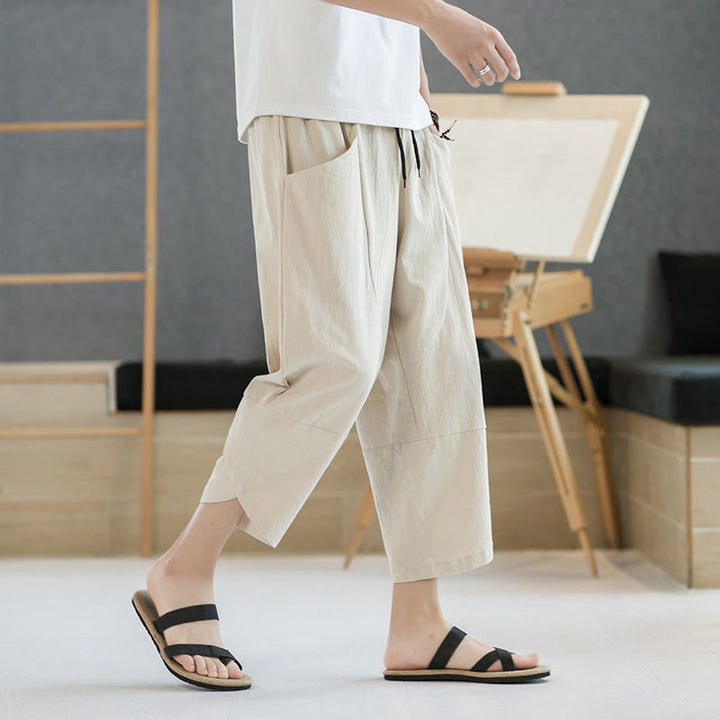 Buddha Stones Sommer-Herrenhose, einfarbig, Länge 7-8, Kordelzug, mit Taschen - image 38