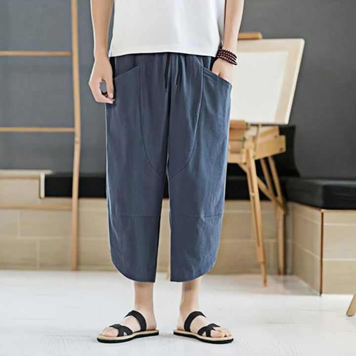 Buddha Stones Sommer-Herrenhose, einfarbig, Länge 7-8, Kordelzug, mit Taschen - image 22