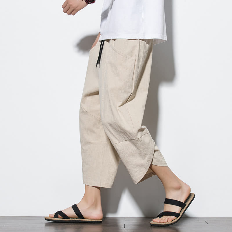 Buddha Stones Sommer-Herrenhose, einfarbig, Länge 7-8, Kordelzug, mit Taschen - Beige - US/ UK/AU46, EU56 (5XL) - image 35