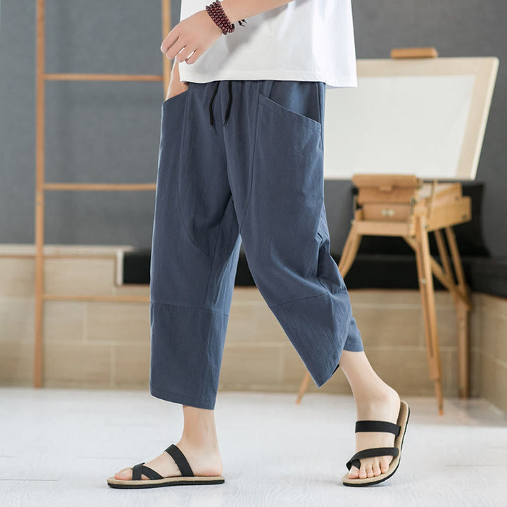 Buddha Stones Sommer-Herrenhose, einfarbig, Länge 7-8, Kordelzug, mit Taschen - Hellschiefergrau - US/ UK/AU46, EU56 (5XL) - image 21