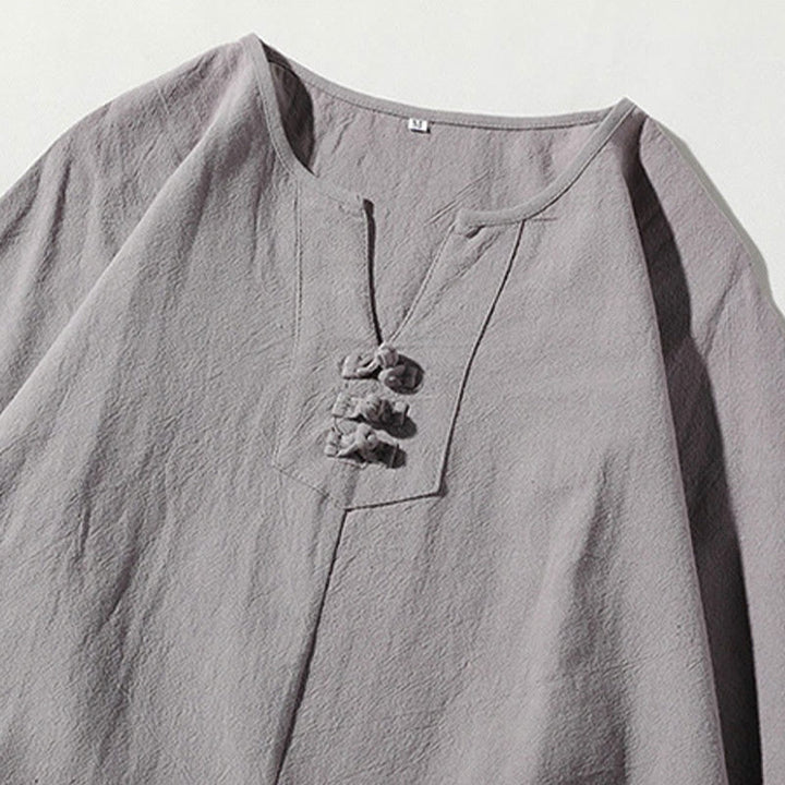 Buddha Stones ​​2-teiliges Set: Einfarbiges T-Shirt mit Kerbkragen und Shorts mit weitem Bein und Taschen – Meditationskleidung für Herren - image 20