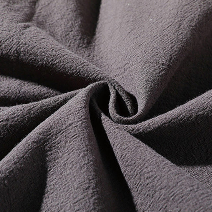 Buddha Stones 2-teiliges schlichtes T-Shirt mit gekerbtem Kragen und Shorts mit weitem Bein und Taschen aus Baumwollleinen für Herren
