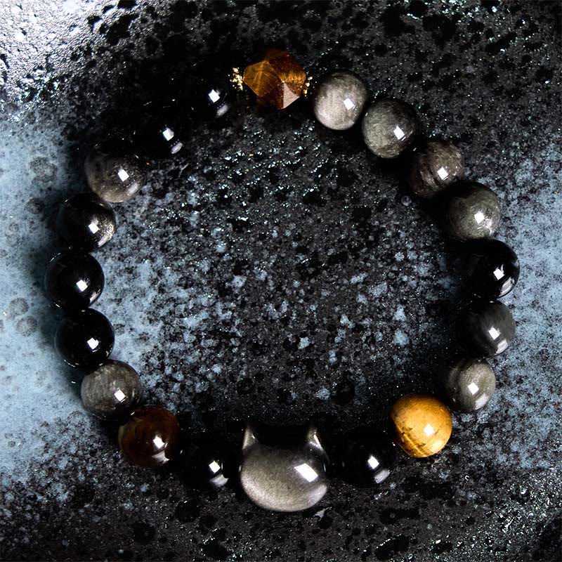 Buddha Stones Natürliche Silber Glanz Obsidian Perlen Süße Katze Beruhigendes Armband - image 2