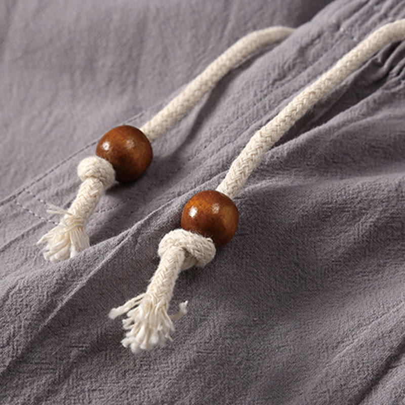 Buddha Stones 2-teiliges schlichtes T-Shirt mit gekerbtem Kragen und kurzen Ärmeln sowie Shorts mit Taschen aus Baumwollleinen für Herren - image 16