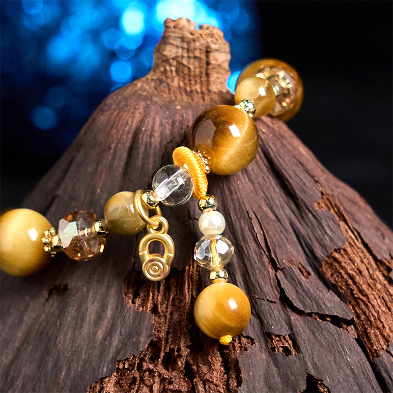 Buddha Stones Armband mit natürlichen Tigeraugen-Perlen, Gewicht und Stärke