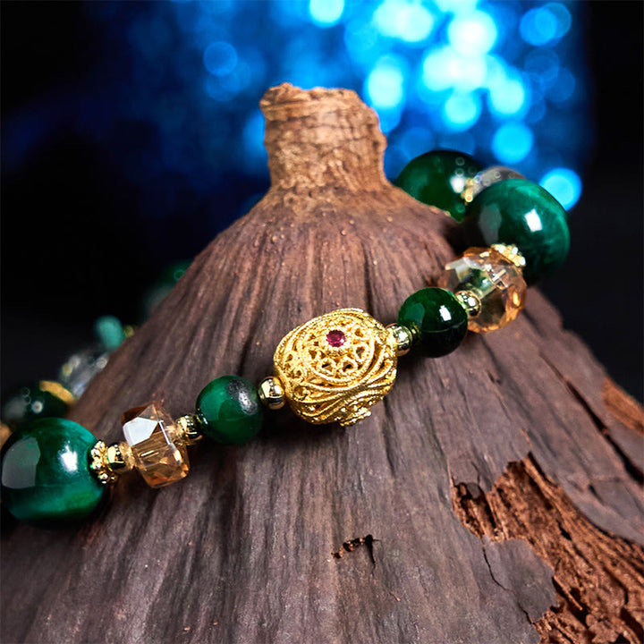Buddha Stones Armband mit natürlichen roten Tigeraugen und grünen Tigeraugenperlen, Gewichtsausgleich