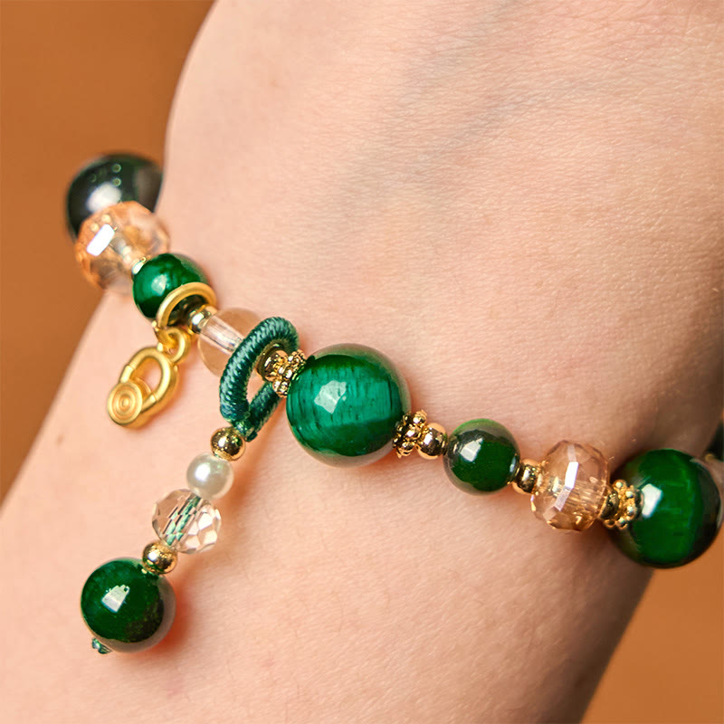 Buddha Stones Armband mit natürlichen roten Tigeraugen und grünen Tigeraugenperlen, Gewichtsausgleich