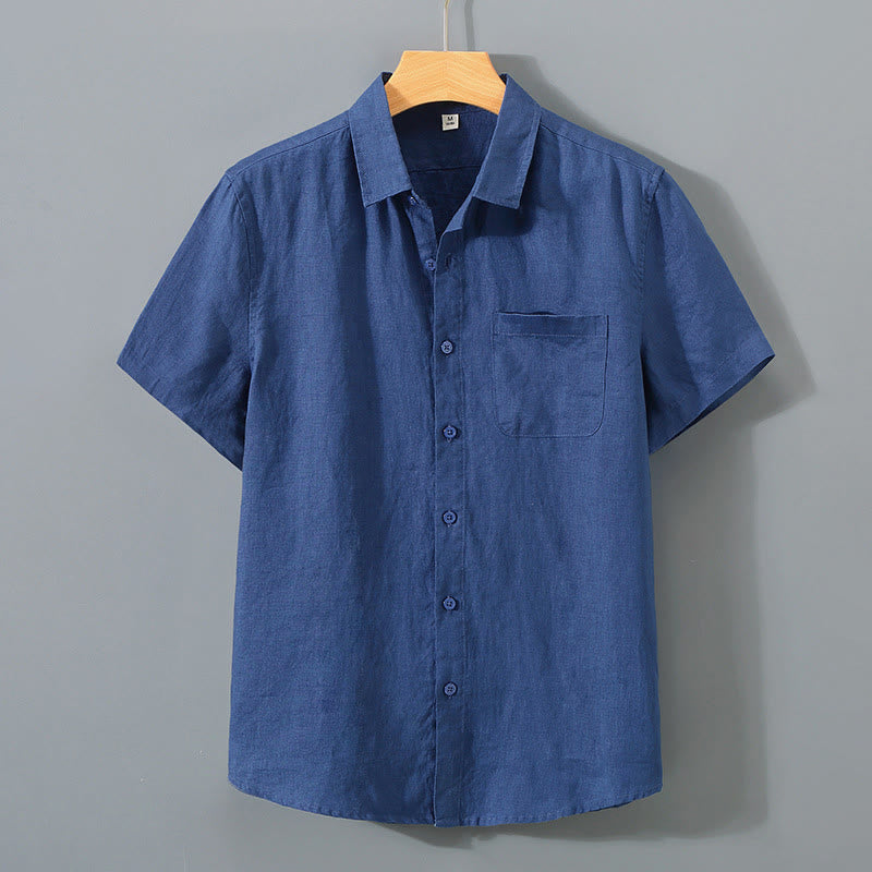 Buddha Stones Sommer Casual Pure Color Button Baumwolle Herren Kurzarmhemd mit Tasche - Mitternachtsblau - US/ UK/AU44，EU54 (4XL) - image 9