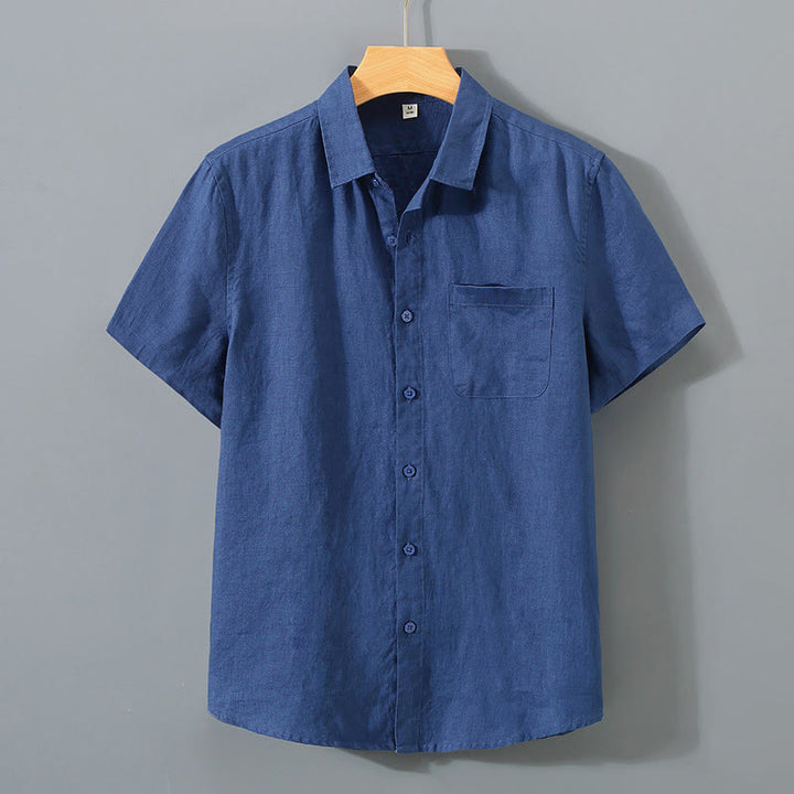 Buddha Stones Sommer Casual Pure Color Button Baumwolle Herren Kurzarmhemd mit Tasche - Mitternachtsblau - US/ UK/AU42, EU52 (4XL) - image 8