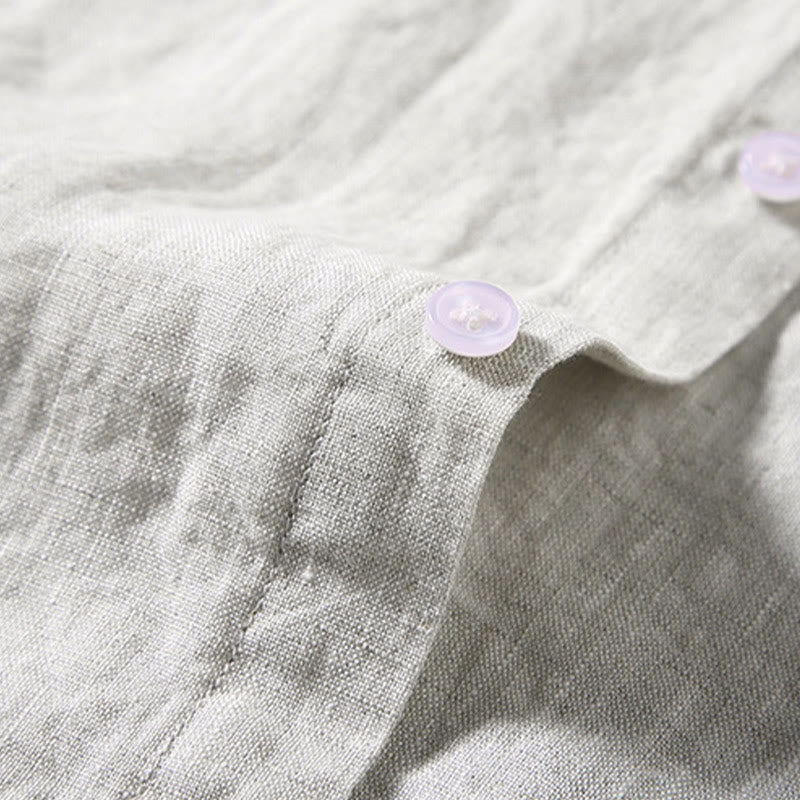 Buddha Stones Sommer Casual Pure Color Button Baumwolle Herren Kurzarmhemd mit Tasche - image 1