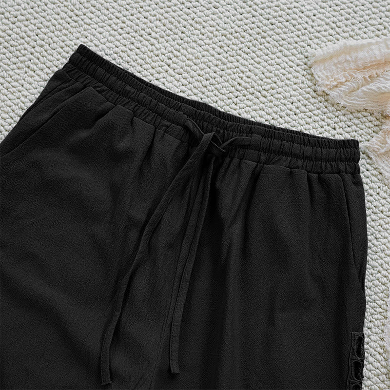 Buddha Stones Sommer-Damenhose aus Baumwolle und Leinen mit einfarbigem Spleißdesign und Taschen - image 11