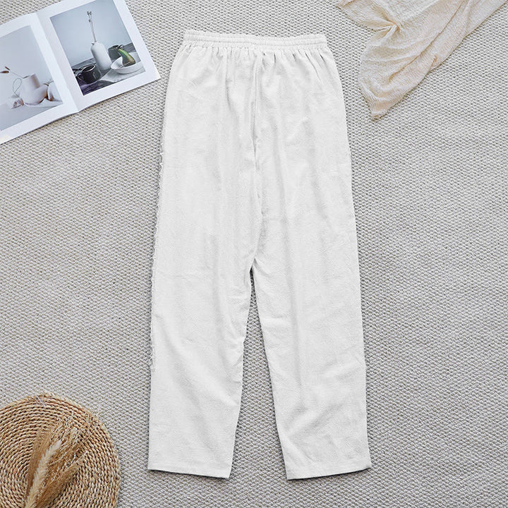 Buddha Stones Sommer-Damenhose aus Baumwolle und Leinen mit einfarbigem Spleißdesign und Taschen - image 2