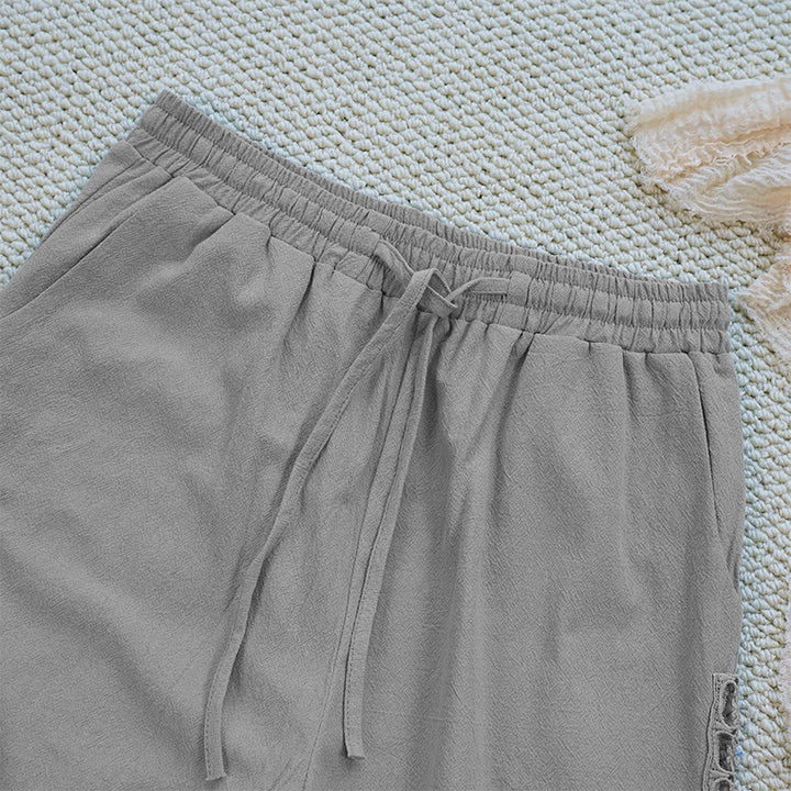 Buddha Stones Sommer-Damenhose aus Baumwolle und Leinen mit einfarbigem Spleißdesign und Taschen - image 18