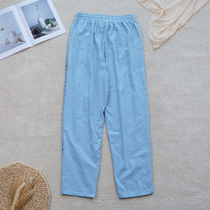 Buddha Stones Sommer-Damenhose aus Baumwolle und Leinen mit einfarbigem Spleißdesign und Taschen - image 30