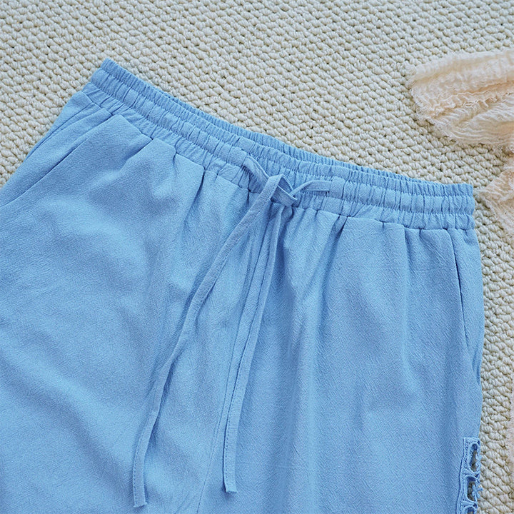 Buddha Stones Sommer-Damenhose aus Baumwolle und Leinen mit einfarbigem Spleißdesign und Taschen - image 31