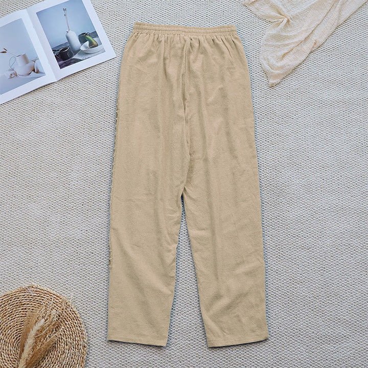Buddha Stones Sommer-Damenhose aus Baumwolle und Leinen mit einfarbigem Spleißdesign und Taschen - image 23