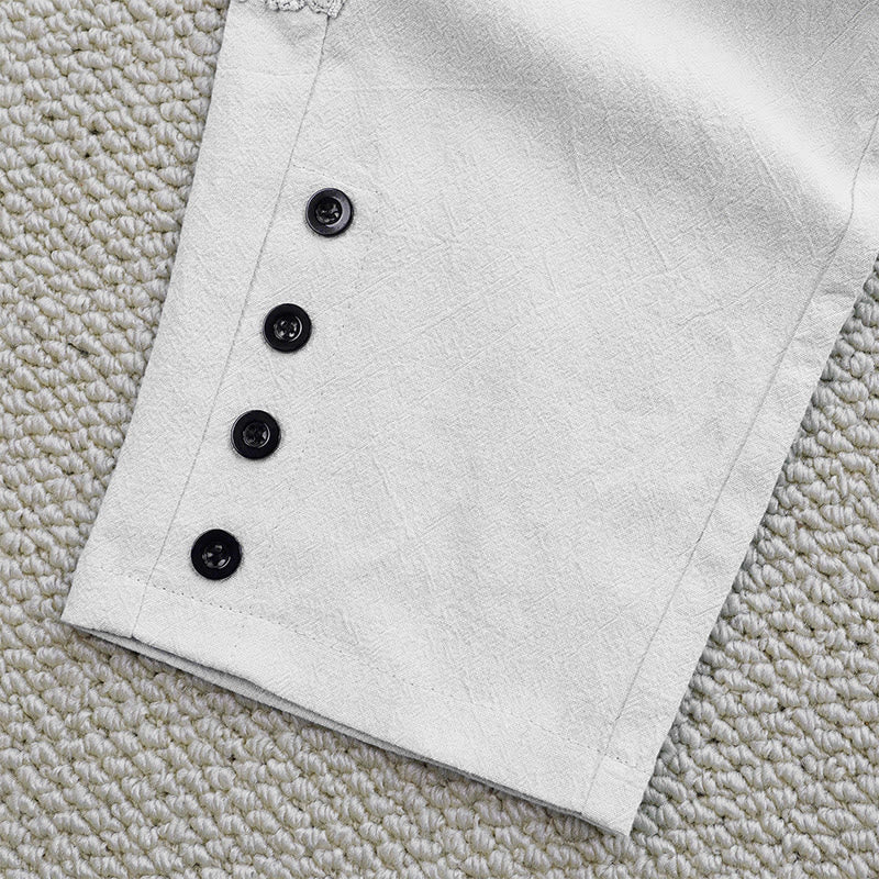 Buddha Stones Sommer-Damenhose aus Baumwolle und Leinen mit einfarbigem Spleißdesign und Taschen - image 6