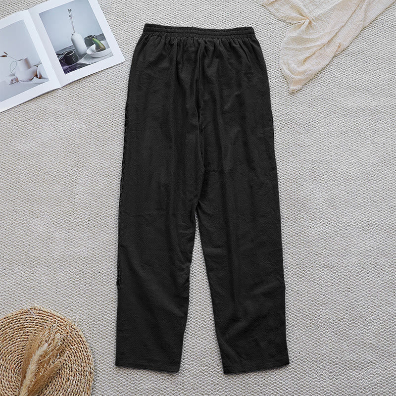 Buddha Stones Sommer-Damenhose aus Baumwolle und Leinen mit einfarbigem Spleißdesign und Taschen - image 8