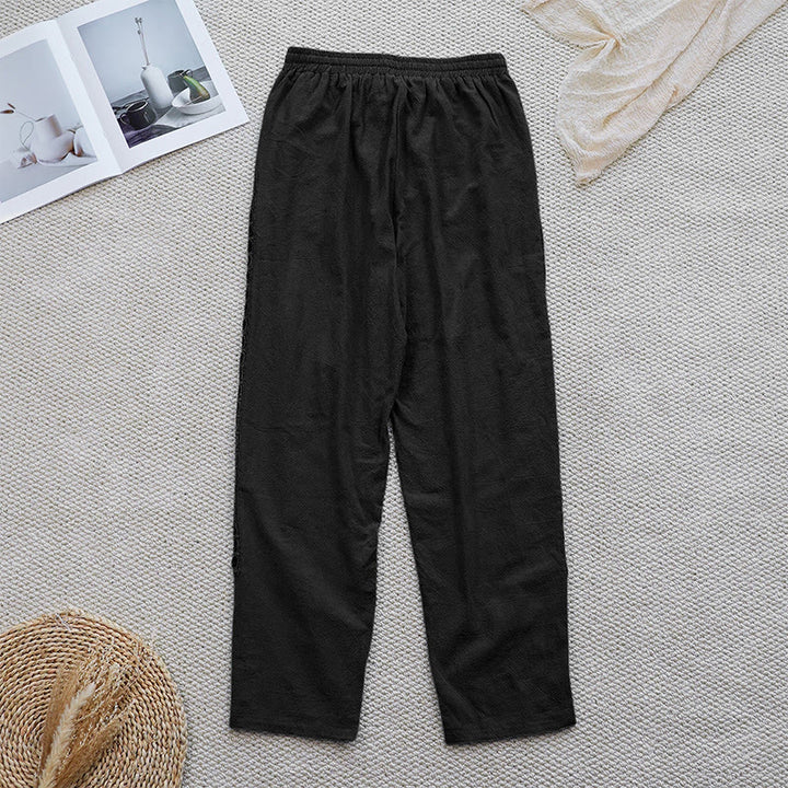 Buddha Stones Sommer-Damenhose aus Baumwolle und Leinen mit einfarbigem Spleißdesign und Taschen - image 8