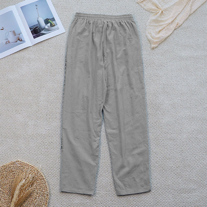 Buddha Stones Sommer-Damenhose aus Baumwolle und Leinen mit einfarbigem Spleißdesign und Taschen - image 16