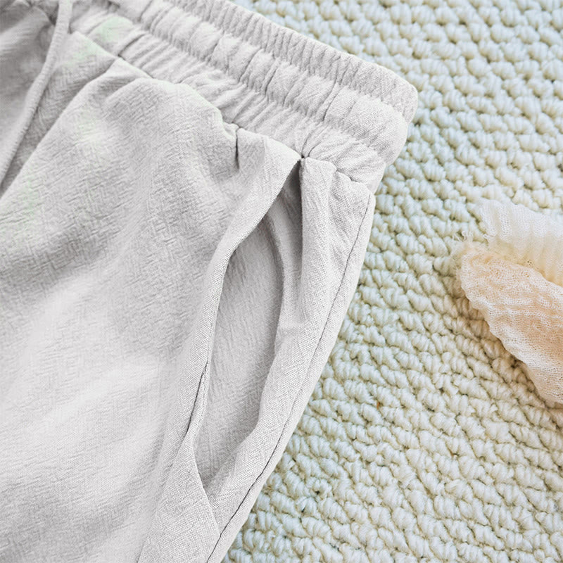 Buddha Stones Sommer-Hose aus schlichtem Patchwork-Design mit Kordelzug aus Baumwolle und Leinen für Damen mit Taschen - image 5