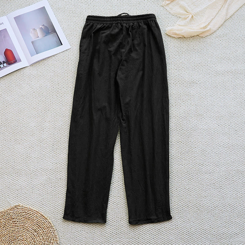 Buddha Stones Sommer-Hose aus schlichtem Patchwork-Design mit Kordelzug aus Baumwolle und Leinen für Damen mit Taschen - image 11