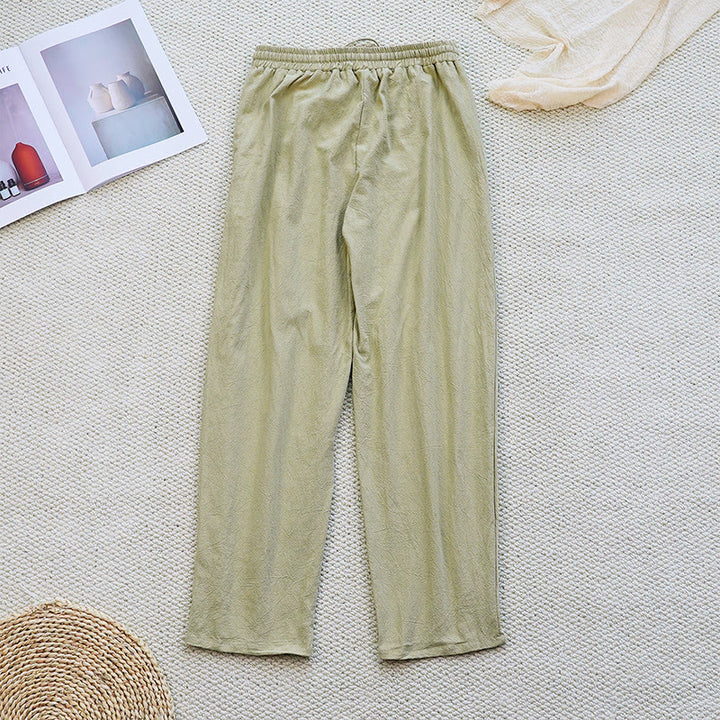 Buddha Stones Sommer-Hose aus schlichtem Patchwork-Design mit Kordelzug aus Baumwolle und Leinen für Damen mit Taschen