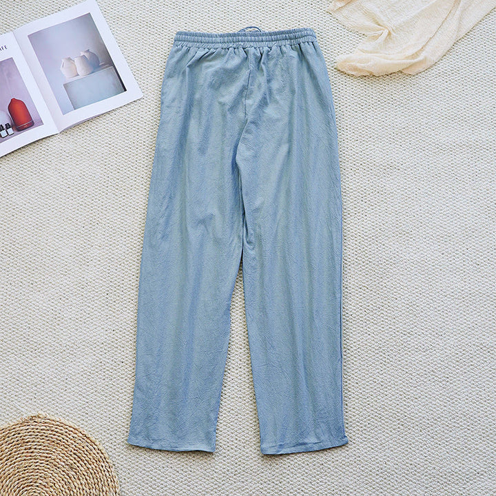 Buddha Stones Sommer-Hose aus schlichtem Patchwork-Design mit Kordelzug aus Baumwolle und Leinen für Damen mit Taschen