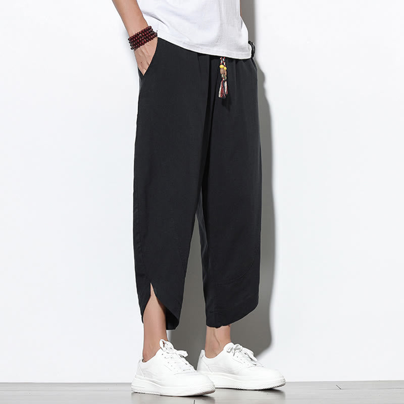 Buddha Stones Lässige Sommer-Haremshose aus Leinen mit Kordelzug, Länge 7–8, mit Taschen - image 24