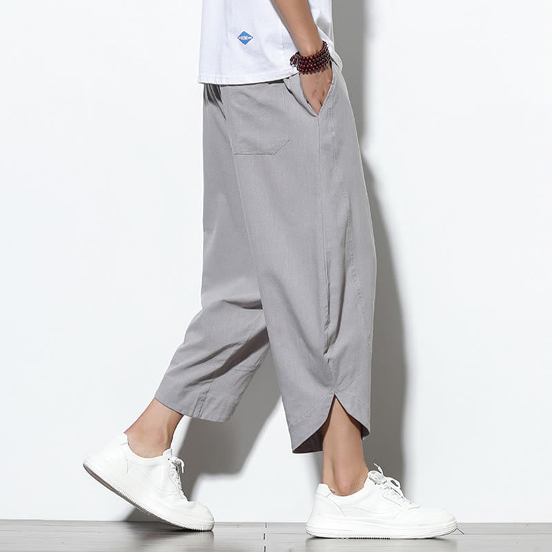 Buddha Stones Lässige Sommer-Haremshose aus Leinen mit Kordelzug, Länge 7–8, mit Taschen - image 6